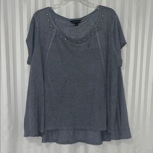 Modeled Blue-Gray Oversized Top Embellished w/Silver Studs Women's